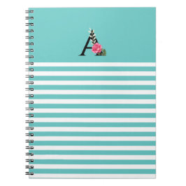 Caderno Espiral Monograma - Letra Inicial A White Pink Rose Strips