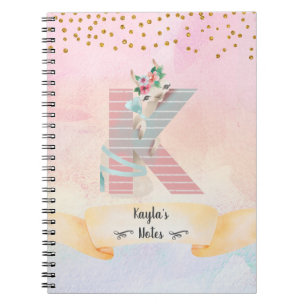 Caderno Espiral Monograma - Letra K Baby Llama Girl Diary