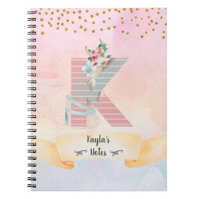 Caderno Espiral Monograma - Letra K Baby Llama Girl Diary (Frente)