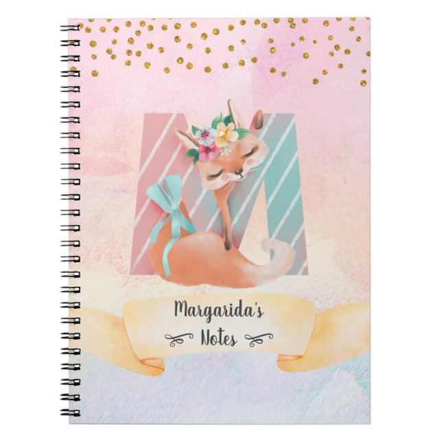 Caderno Espiral Monograma - Letra M Bebê Fox Girl Diary (Frente)