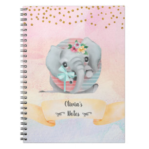 Caderno Espiral Monograma - Letra O Baby Elephant Girl Daily Study