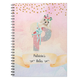 Caderno Espiral Monograma - Letra P Baby Dog Girl Study