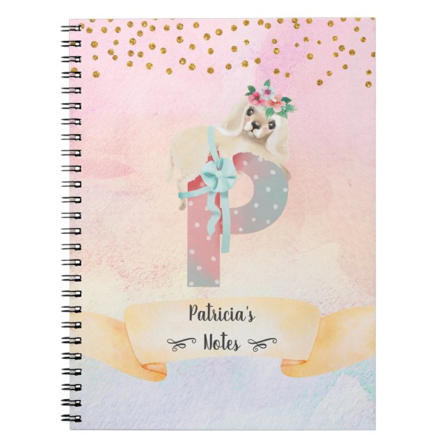 Caderno Espiral Monograma - Letra P Baby Dog Girl Study (Frente)