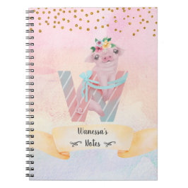 Caderno Espiral Monograma - Letra W Baby Pig Homeschool Girl