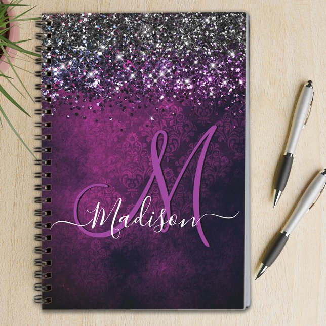 Caderno Espiral Monograma magenta preto escura escura escura e esc (Criador carregado)