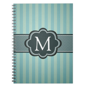 Caderno Espiral Monograma masculino do costume das listras azuis
