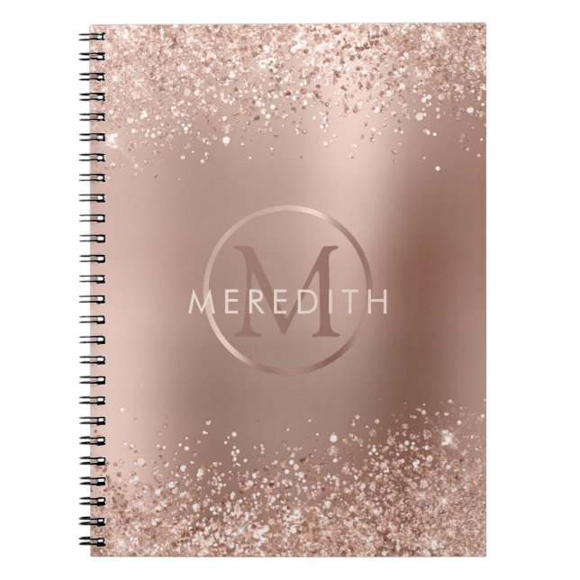 Caderno Espiral Monograma Metálico de Rosa de Trendy Dourado Glitt (Frente)