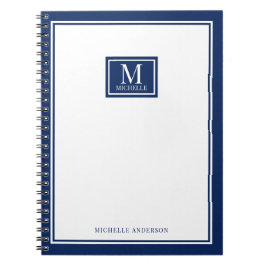 Caderno Espiral Monograma Minimalista Chic com Dupla Borda Azul Ma