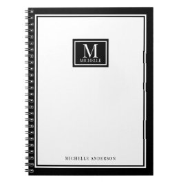 Caderno Espiral Monograma Minimalista Chic com Dupla Borda Preta