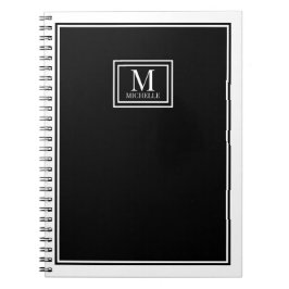 Caderno Espiral Monograma Minimalista Chic com Dupla Borda Preto