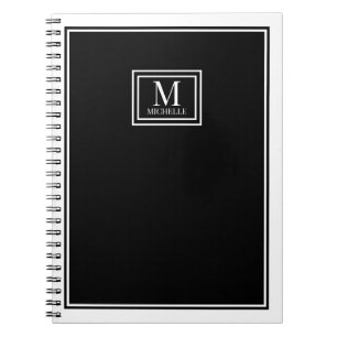 Caderno Espiral Monograma Minimalista Chic com Dupla Borda Preto