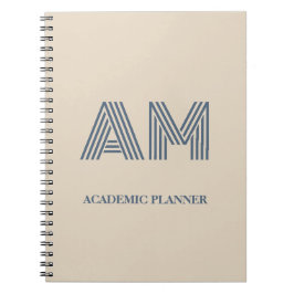 Caderno Espiral Monograma Minimalista Costeiro Bege Areia