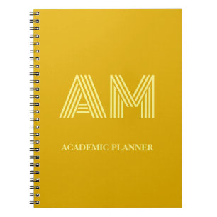 Caderno Espiral Monograma Minimalista em Amarelo Mostarda