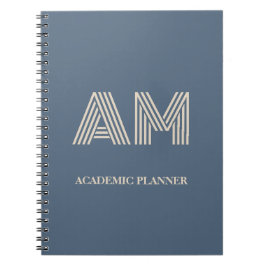 Caderno Espiral Monograma Minimalista em Azul Ardósia e Bege Areia