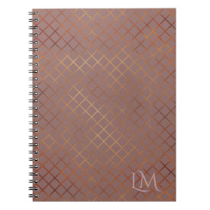 Caderno Espiral Monograma Minimalista em Ouro e Taupe Rosa Escura