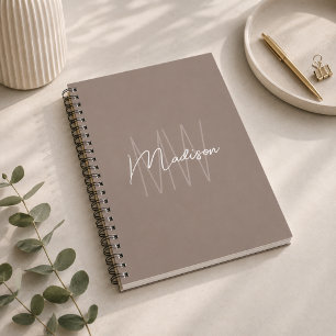 Caderno Espiral Monograma Minimalista Moderna Bege
