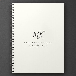 Caderno Espiral Monograma Mínimo de Luxo Na moda de Bico Negro de 