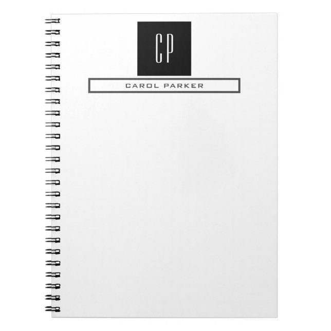 Caderno Espiral Monograma Moderna Profissional Simples Nome (Frente)