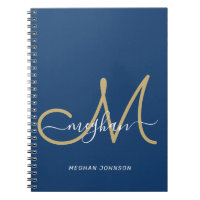 Monograma Moderno Chic em Dourado e Azul Marinho