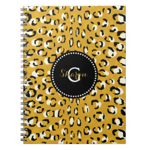 Caderno Espiral Monograma moderno chique com estampa de onça doura