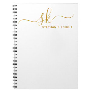 Caderno Espiral Monograma moderno dourado em letra cursiva persona