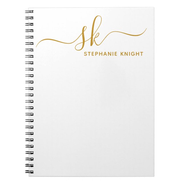 Caderno Espiral Monograma moderno dourado em letra cursiva persona (Frente)