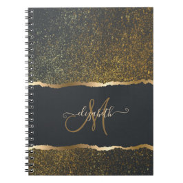 Caderno Espiral Monograma Moderno Elegante com Toque Dourado