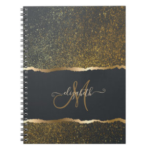 Caderno Espiral Monograma Moderno Elegante com Toque Dourado