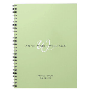 Caderno Espiral Monograma Moderno em Verde Claro e Branco