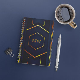 Caderno Espiral Monograma Moderno Geométrico Elegante