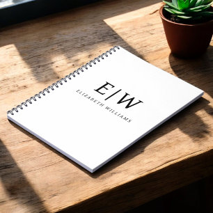 Caderno Espiral Monograma Moderno Minimalista Preto e Branco