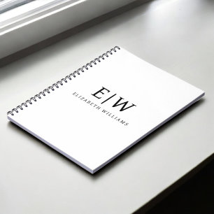 Caderno Espiral Monograma Moderno Minimalista Preto e Branco