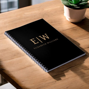 Caderno Espiral Monograma Moderno Mínimo Preto e Dourado