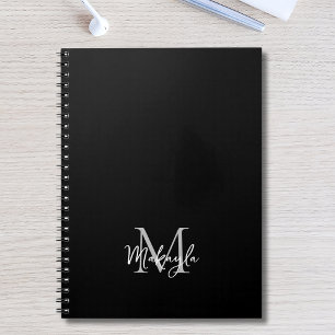 Caderno Espiral Monograma Moderno Personalizado Preto