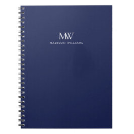 Caderno Espiral Monograma Moderno Simples Elegante Azul Marinho