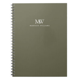 Caderno Espiral Monograma moderno simples elegante verde oliva