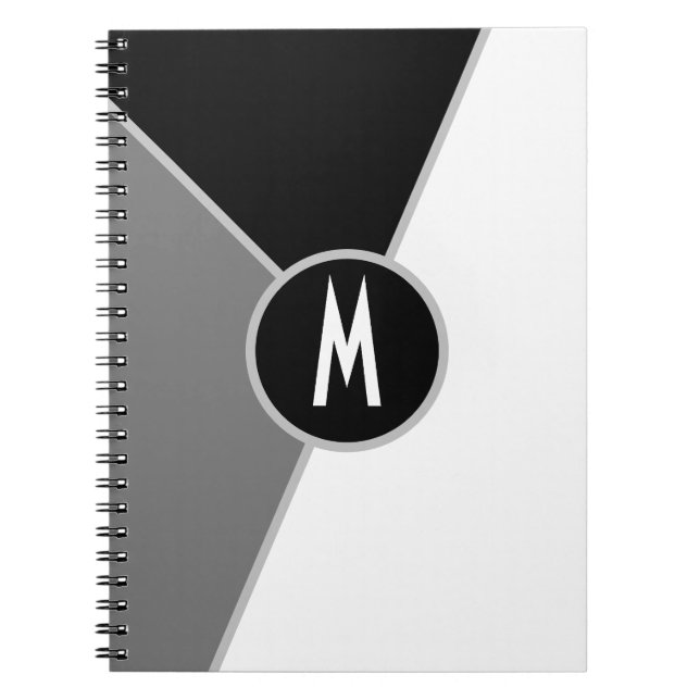 Caderno Espiral Monograma Monocromático Preto e Branco em Bloco de (Frente)