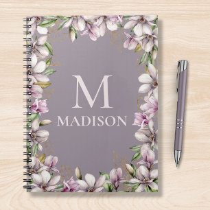 Caderno Espiral Monograma Monograma Magnolia Floral Personalizada