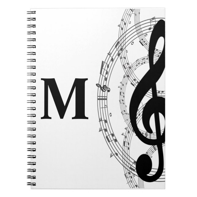 Caderno Espiral monograma músico de anotação de clef trible (Frente)