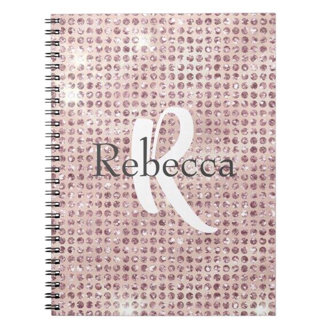Caderno Espiral Monograma Nome Blush Pink Diamond Tendência Estuda (Frente)