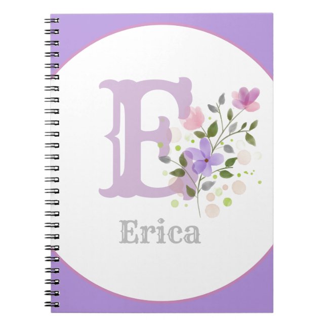 Caderno Espiral Monograma & Nome com Flores (Frente)