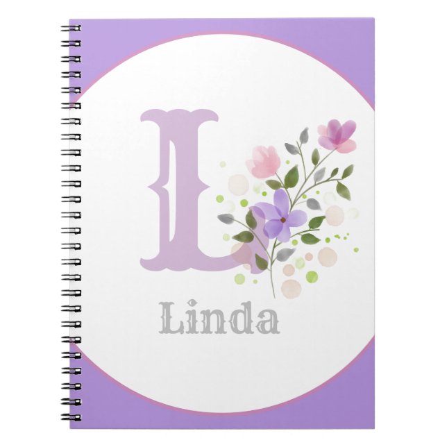 Caderno Espiral Monograma & Nome com Flores (Frente)