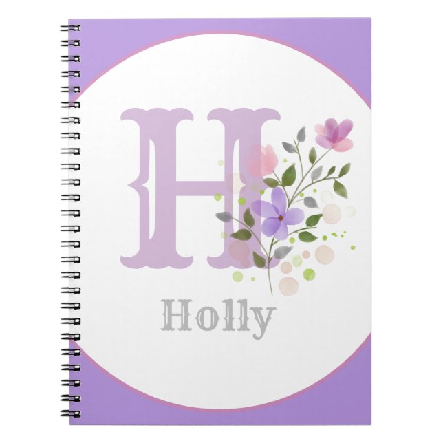 Caderno Espiral Monograma & Nome com Flores (Frente)
