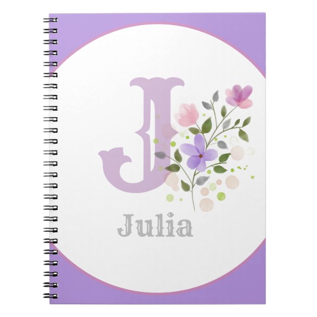 Caderno Espiral Monograma & Nome com Flores (Frente)