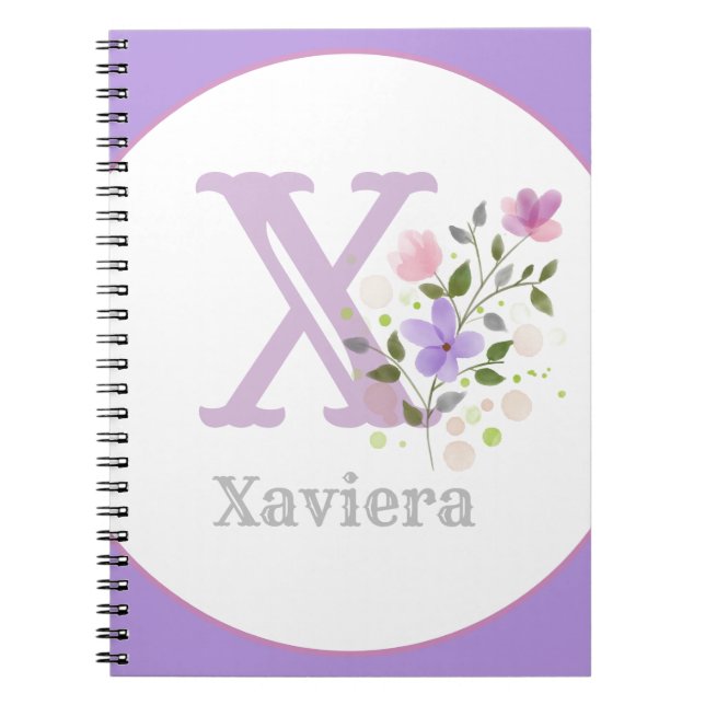 Caderno Espiral Monograma & Nome com Flores (Frente)
