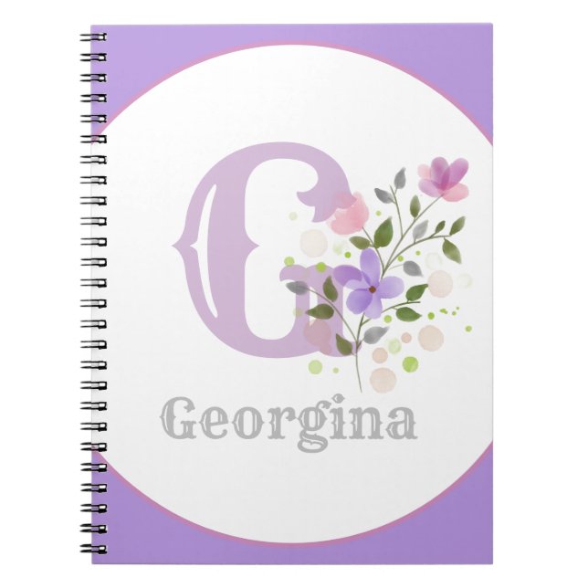 Caderno Espiral Monograma & Nome com Flores (Frente)