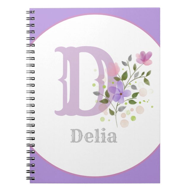 Caderno Espiral Monograma & Nome com Flores (Frente)