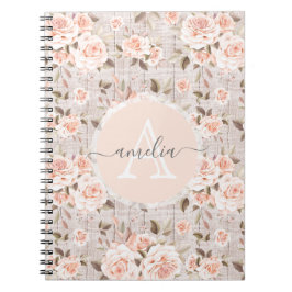 Caderno Espiral Monograma Nome Madeira russa e Rosas de vinagre Ro