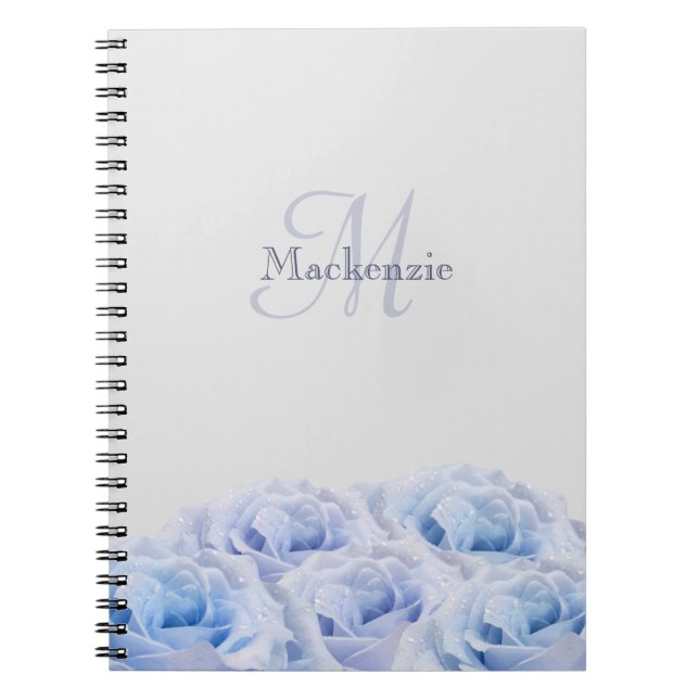 Caderno Espiral Monograma Nome personalizado Dusty Rosas azuis Cin (Frente)