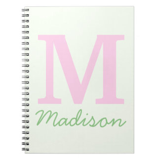 Caderno Espiral Monograma Nome Personalizado Inicial Rosa Verde